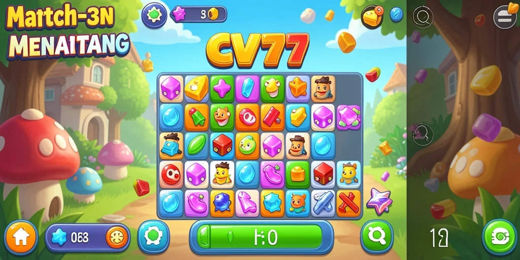 Tangkapan layar gameplay CV777 yang menunjukkan keseruan permainan Match-3.