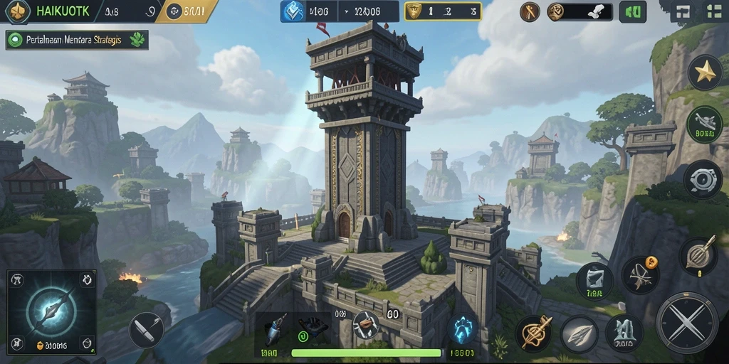 Screenshot HAIKUOTK menunjukkan aksi menara menghadapi gelombang musuh.
