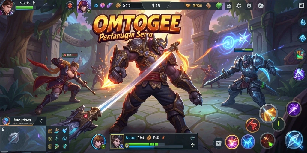 Gameplay seru OMTOGEL dengan pertarungan strategis MOBA.
