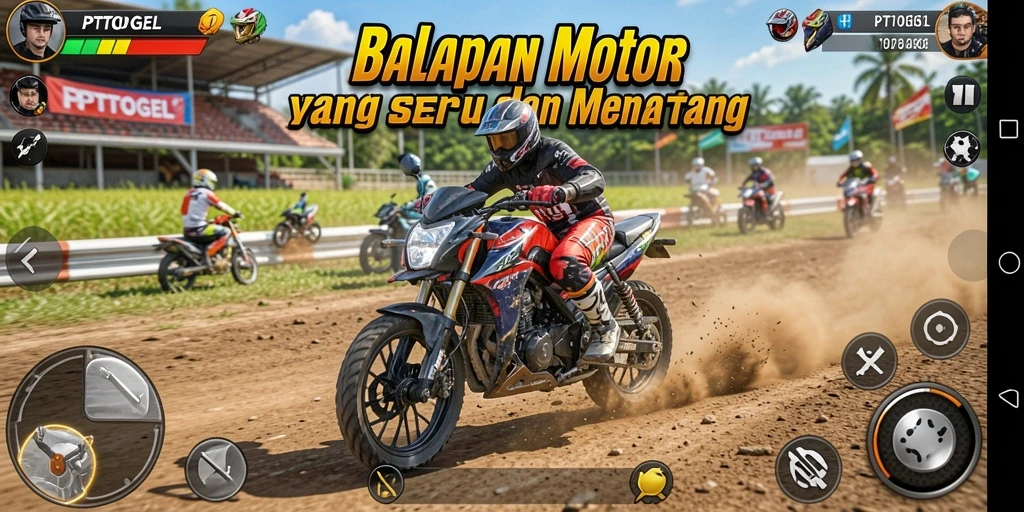 Tampilan gameplay PTTOGEL yang menegangkan dalam balapan motor.