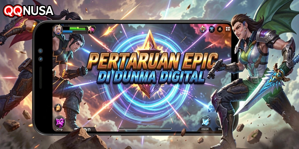 Screenshot gameplay QQNUSA menampilkan pertarungan yang intens dan karakter yang dinamis.