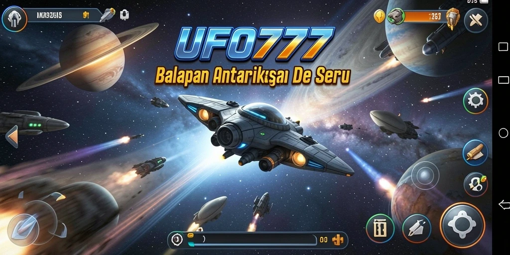 Tampilan gameplay menegangkan saat balapan di luar angkasa di UFO777.