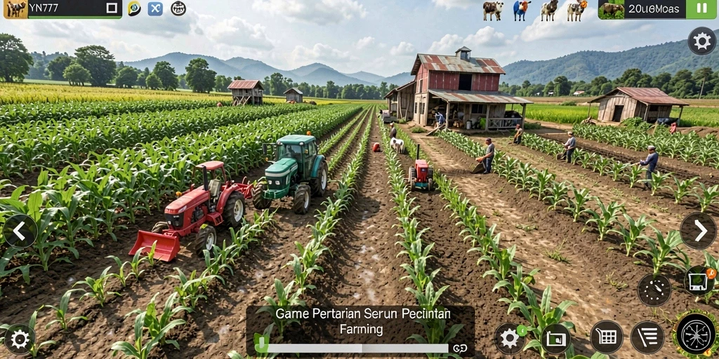 Tampilan gameplay menarik dalam YN777, menampilkan aktivitas bertani yang seru.